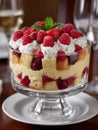 Raspberry trifle dessert with whipped cream and berries. Royalty Free Stock Photo