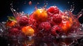 Raspberry with water splash near Generative AI Royalty Free Stock Photo