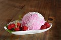Raspberry yogurt ice-cream with fresh raspberries Royalty Free Stock Photo