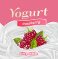 Raspberry Yogurt with Probiotics Splash Label Badge Template. Vector
