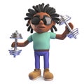 Rast man with dreadlocks exercises with weights, 3d illustration