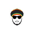Rasta Cap with moustache and beard on white background.