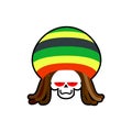 Rasta death. Rastafarian dreadlocks skull and beret. Grim Reaper