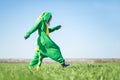 Rasta girl dragon kigurumi on the green fild Royalty Free Stock Photo