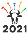 2021 Bull Fireworks Raster Flat Icon Royalty Free Stock Photo