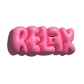 Raster 3d modeling clay word - Relax. Realistic 3d render lettering isolated on white background. Creative pink bubble