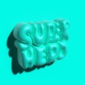 Raster 3d modeling clay word - Superhero. Realistic 3d render lettering on turquoise background. Creative colorful