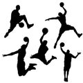 Silhouette of basketball player in different on white background Royalty Free Stock Photo