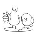 Raster-a funny drawing of a pigeon & sparrow