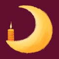 Raster illustration of christmas moon with candle Royalty Free Stock Photo