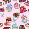 Raster illustration with different sweet food