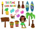 Raster illustration Hawaiian Collection. Royalty Free Stock Photo