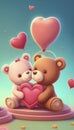 A raster illustration of two cartoon bears sitting side by side in an embrace and holding a pink heart. The Royalty Free Stock Photo