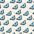 Seamless Pattern - Butterflies on gold stripes background