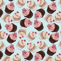 Raster image - seamless pattern - cupcakes