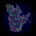 Raster Network Mesh Map of Quebec Province with Light Spots for Christmas