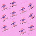 Raster pattern in flat style with female snowboarders. Seamless texture with riding and jumping sportswomen in pink colors. Image Royalty Free Stock Photo