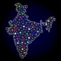 Raster Polygonal Mesh Map of India with Glowing Spots for New Year