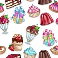Raster seamless background with variety of sweet food - pastry - cakes