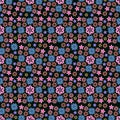 Seamless floral background with a pattern of different small flowers in pastel colors on a black background, raster