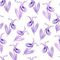 Raster seamless floral pattern, doodle style, color pencils, hand-drawn, wild orchid flower, imaginary drawing. Royalty Free Stock Photo