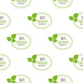 Raster seamless pattern of green logo Organic design template for natural farm, organic products. On white background. Royalty Free Stock Photo