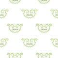 Raster seamless pattern of green logo Organic design template. Emblem for natural farm, organic products. On white Royalty Free Stock Photo