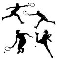 Raster silhouette of tennis players in different poses