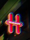 Rasterized RGB Hesburger logo at night
