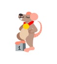 Rat champion with medal on chest. Cartoon concept. Vector illustration. Flat design element. Image of mouse isolated on