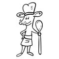 Rat cook. Cartoon vector. Vector illustration Coloring page, Coloring book. Contour Royalty Free Stock Photo