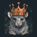 Rat in crown. Symbol of despotism, authority. AI generative. King