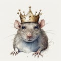 Rat in crown. Symbol of despotism, authority. AI generative. King