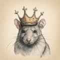 Rat in crown. Symbol of despotism, authority. AI generative. King