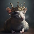 Rat in crown. Symbol of despotism, authority. AI generative. King