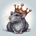 Rat in crown. Symbol of despotism, authority. AI generative. King