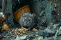 A Rat eating food in a filthy garbage bin ,AI generated