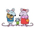 Rat family.  Cartoon animal character vector illustration isolated white background Royalty Free Stock Photo