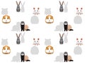 Rat Ferret Rabbit Hamster Cute Cartoon Poses Seamless Wallpaper Background