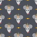Rat funny character vector seamless pattern. Mouse animal with candies, crown. Hand drawn cartoon cute pets background. Royalty Free Stock Photo