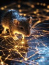 Rat with glowing trails behind it, scurrying across a glowing map of constellations Royalty Free Stock Photo