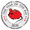 Rat, mouse chinese horoscope animal sign. The vector stamp art image in decorative style