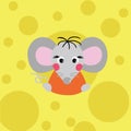 Rat or mouse looking from the hole in the cheese. Symbol of the new year 2020. Cartoon style digital drawing, raster Royalty Free Stock Photo
