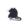 Rat or mouse with piece of cheese in paws, black silhouette vector isolated. Royalty Free Stock Photo