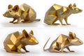 The rat, one of 12 chinese zodiac animal, 4 styles of a low polygon gold model on white background.