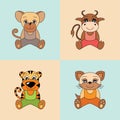 Rat, ox, tiger, cat, symbols of the Chinese horoscope 2020, 2021, 2022 and 2023 years. Cute