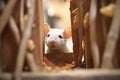 rat peeking through a hole in a maze