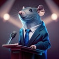 Rat politician speaking at lectern. Generative Ai