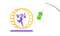 Rat race business concept with businessman running after rod dangling dollar.