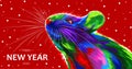 Rat on a red background. Symbol of the Chinese New Year 2020. multicolored, bright animal for a card or calendar. vector mouse.